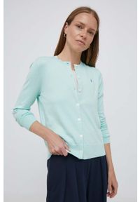 Polo Ralph Lauren kardigan damski kolor szary lekki. Okazja: na co dzień. Typ kołnierza: polo. Kolor: zielony. Materiał: dzianina. Długość rękawa: długi rękaw. Długość: długie. Wzór: gładki. Styl: casual #3