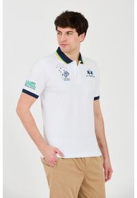 La Martina - LA MARTINA Białe męskie polo z dużym logo, Rozmiar M. Typ kołnierza: polo. Kolor: biały #3
