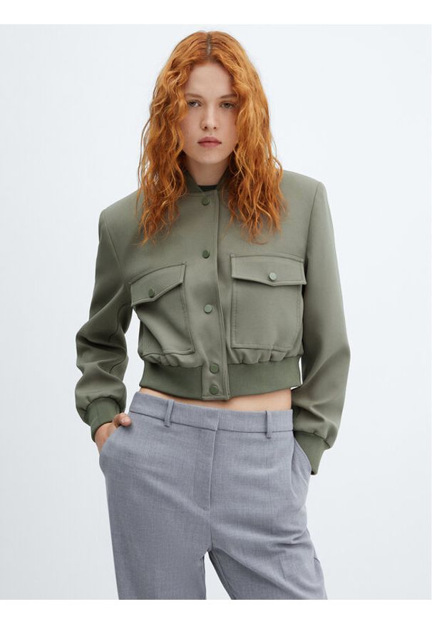 mango - Mango Kurtka bomber Wonder 57976019 Zielony Cropped Fit. Kolor: zielony. Materiał: syntetyk