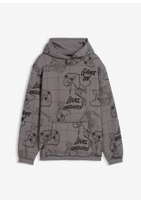 bonprix - Bluza z kapturem z miękkiej mieszanki bawełny. Typ kołnierza: kaptur. Kolor: szary. Materiał: bawełna. Wzór: nadruk