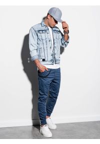 Ombre Clothing - Kurtka męska jeansowa C441 - jasny jeans - XXL. Okazja: na co dzień. Materiał: jeans. Styl: casual, klasyczny #5