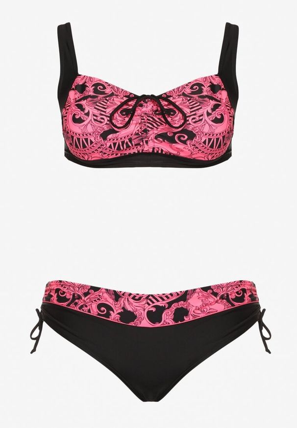 Born2be - Fuksjowe Bikini ze Ściągaczami Biustonosz i Majtki Figi Miladenna. Kolekcja: plus size. Kolor: różowy. Materiał: len. Wzór: aplikacja
