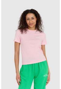 Juicy Couture - JUICY COUTURE Różowy t-shirt damski haylee recycled z haftowanym logo, Rozmiar S. Kolor: różowy. Wzór: haft