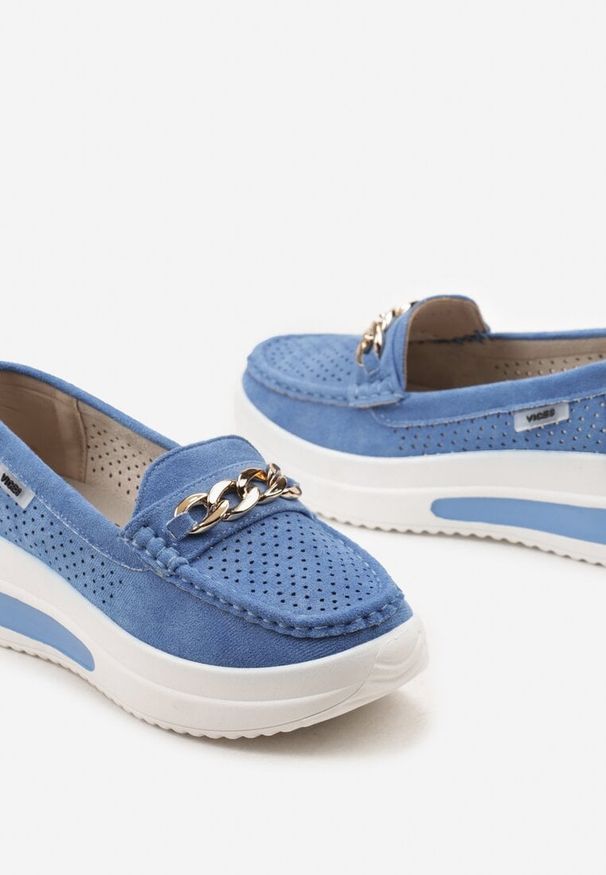 Born2be - Niebieskie Mokasyny z Łańcuszkiem i Platformą Grimenna. Kolor: niebieski. Materiał: jeans. Sezon: wiosna. Obcas: na platformie. Styl: elegancki