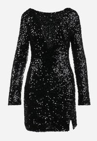 Born2be - Czarna Dopasowana Mini Sukienka z Wycięciem na Plecach Ozdobiona Cekinami Akorra. Kolor: czarny. Wzór: aplikacja. Długość: mini #5