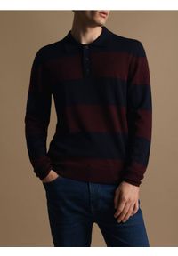 Reserved - Sweter polo z wełny merino - granatowy. Typ kołnierza: polo. Kolor: niebieski. Materiał: wełna #1