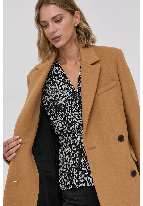 The Kooples - Płaszcz wełniany. Okazja: na co dzień. Kolor: żółty. Materiał: wełna. Wzór: gładki. Styl: klasyczny, casual
