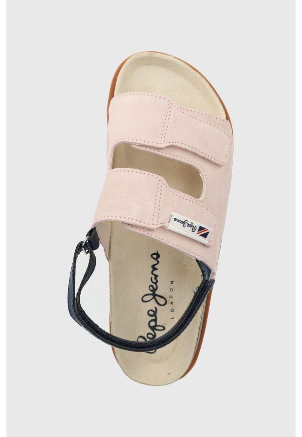 Pepe Jeans sandały zamszowe dziecięce kolor różowy. Zapięcie: rzepy. Kolor: różowy. Materiał: zamsz. Wzór: gładki