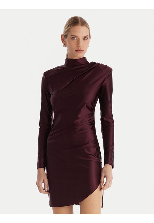 ACCESS FASHION Sukienka koktajlowa 54-3037-170 Bordowy Slim Fit. Kolor: czerwony. Materiał: syntetyk. Styl: wizytowy