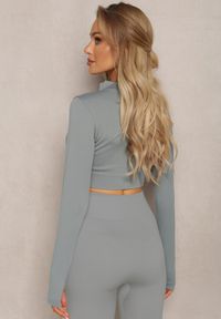 Renee - Szara Elastyczna Bluzka na Suwak z Wycięciem przy Ściągaczu Denalla. Okazja: na co dzień. Kolor: szary. Styl: casual #5