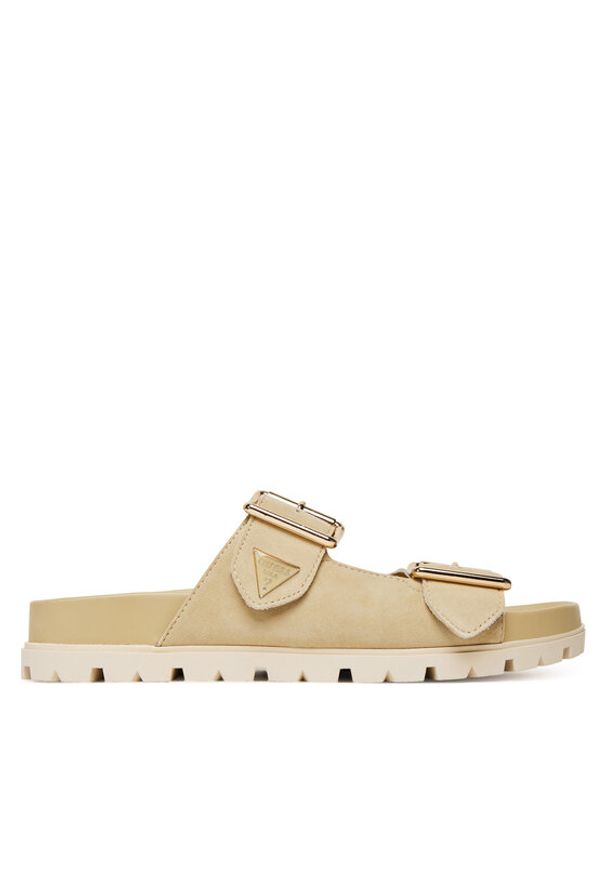 Guess Klapki FLTFST SUE03 Beżowy. Kolor: beżowy. Materiał: zamsz, skóra