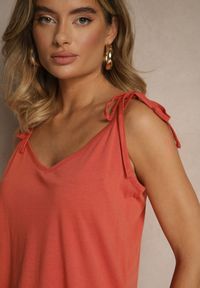 Renee - Czerwony Top z Bawełną i Modalem z Wiązaniem przy Ramiączkach Lileria. Okazja: na co dzień. Kolor: czerwony. Materiał: bawełna. Długość rękawa: na ramiączkach. Styl: wizytowy, casual #4