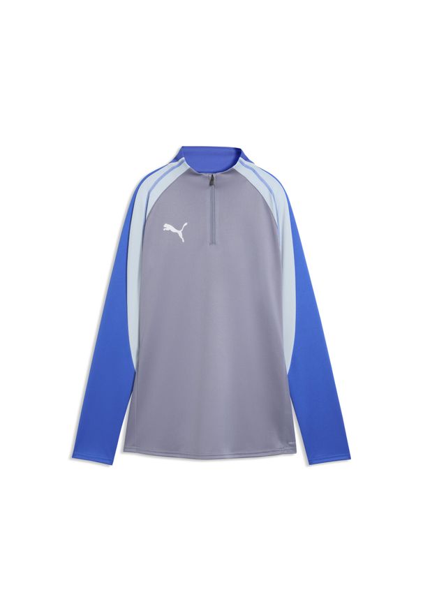 Puma - Damska bluza piłkarska z zamkiem 1/4 individualBLAZE PUMA. Kolor: szary, niebieski, wielokolorowy, biały. Wzór: kolorowy. Sport: piłka nożna