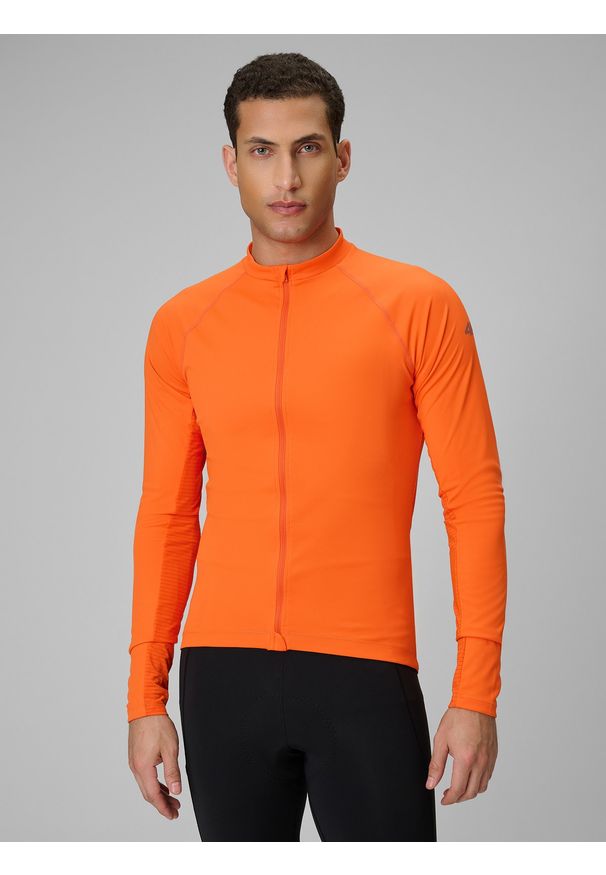 4f - 4F Koszulka kolarska z długim rękawem męska - pomarańczowa S. Typ kołnierza: kołnierzyk stójkowy. Kolor: pomarańczowy. Materiał: włókno, materiał. Długość rękawa: długi rękaw. Długość: długie. Sport: kolarstwo
