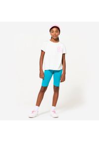 Decathlon - Koszulka sportowa z krótkim rękawem dla dzieci Domyos. Kolor: biały. Materiał: materiał, poliester, bawełna, elastan, lyocell. Długość rękawa: krótki rękaw. Długość: krótkie. Sport: joga i pilates