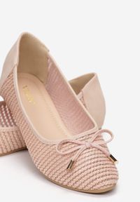 Renee - Różowe Balerinki Anaviane. Nosek buta: okrągły. Kolor: różowy. Materiał: koronka. Szerokość cholewki: normalna. Wzór: aplikacja #3