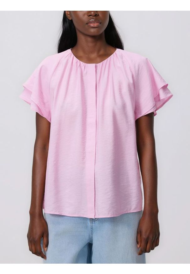 Reserved - Bluzka z wiskozą - pastelowy róż. Kolor: różowy. Materiał: wiskoza