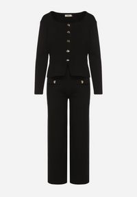 Born2be - Czarny Dzianinowy Komplet z Wiskozą w Eleganckim Stylu Kardigan i Spodnie Delisana. Kolor: czarny. Materiał: dzianina, wiskoza #3
