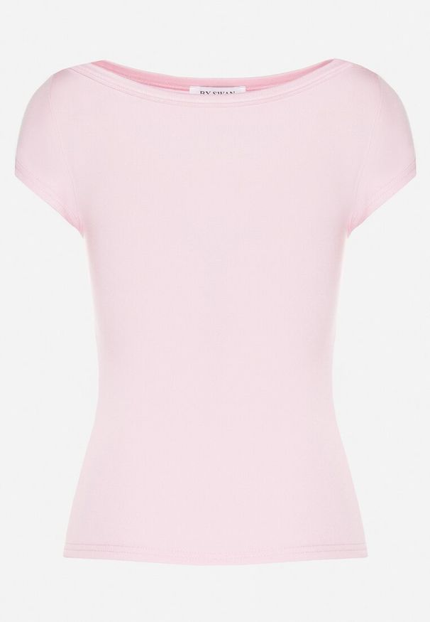 Born2be - Różowy T-shirt z Bawełny o Dopasowanym Kroju z Dekoltem w Łódkę Galerissa. Kolor: różowy. Materiał: bawełna. Styl: elegancki