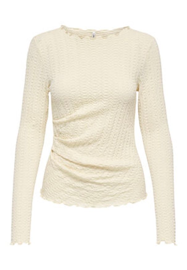 only - ONLY Bluzka Ella 15368469 Beżowy Slim Fit. Kolor: beżowy. Materiał: bawełna