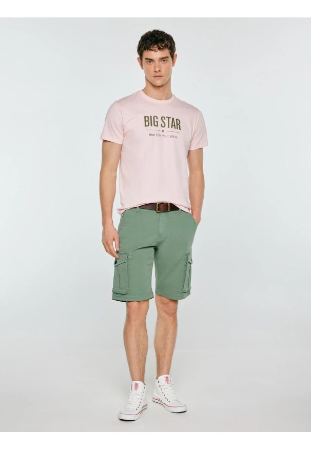 Big-Star - Szorty męskie z kieszeniami cargo khaki Morrise 303. Okazja: na co dzień. Kolor: zielony. Materiał: materiał, bawełna, elastan. Styl: casual, sportowy