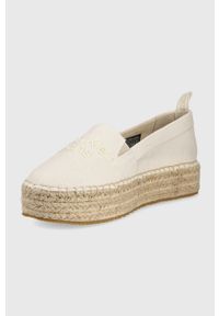 Calvin Klein Jeans espadryle YW0YW00579.ACF kolor beżowy na platformie. Nosek buta: okrągły. Kolor: beżowy. Materiał: materiał. Obcas: na platformie #2