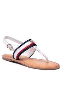 TOMMY HILFIGER - Tommy Hilfiger Sandały Corporate Webbing Flat Sandal FW0FW06232 Biały. Kolor: biały. Materiał: skóra