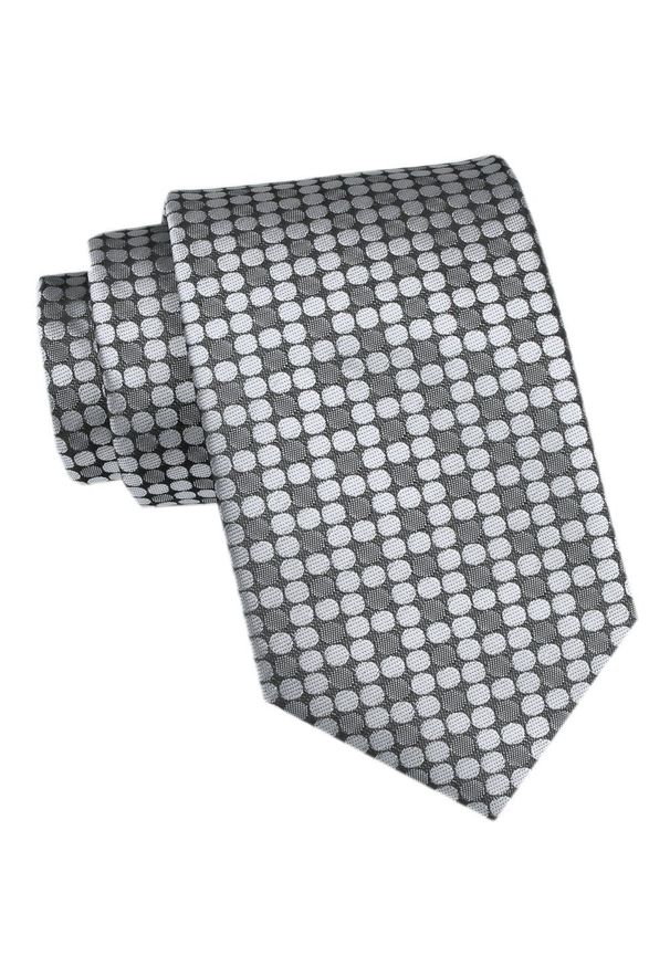 Męski Krawat - Angelo di Monti - Srebrny w Gęste Grochy. Kolor: srebrny. Materiał: tkanina. Wzór: grochy. Styl: wizytowy, elegancki
