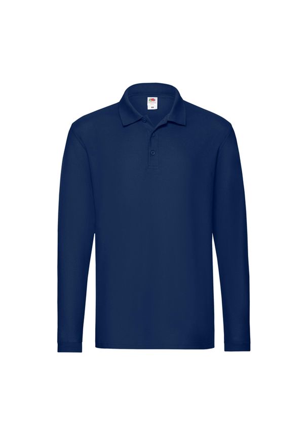 FRUIT OF THE LOOM - Męska Koszulka Polo Premium Z Długim Rękawem. Typ kołnierza: polo. Kolor: niebieski. Długość rękawa: długi rękaw. Długość: długie