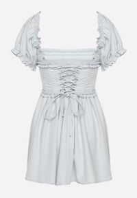 Born2be - Niebieska Sukienka Vices w Rustykalnym Stylu z Gorsetowym Wiązaniem Tolaviela. Okazja: na spacer, na imprezę. Typ kołnierza: dekolt gorset. Kolor: niebieski. Materiał: jeans. Wzór: aplikacja. Typ sukienki: gorsetowe. Styl: elegancki #4