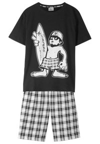 bonprix - Bawełniana piżama chłopięca z krótkimi spodniami (2 cz.). Kolor: czarny. Materiał: dzianina, bawełna. Długość: krótkie. Wzór: nadruk #1