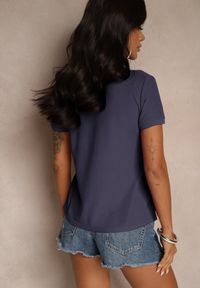 Renee - Granatowy Bawełniany T-shirt Typu Polo Arsenllia. Okazja: na co dzień. Typ kołnierza: polo. Kolor: niebieski. Materiał: bawełna. Styl: elegancki, casual, klasyczny #3
