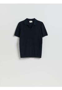 Reserved - Koszulka polo z lnem - granatowy. Typ kołnierza: polo. Kolor: niebieski. Materiał: len