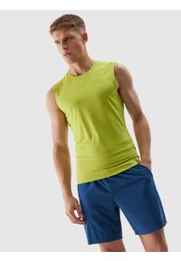 4f - Tank top treningowy regular z materiału z recyklingu męski - soczysta zieleń. Kolor: zielony. Materiał: materiał. Wzór: ze splotem, jednolity, gładki. Sport: fitness