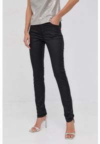 Morgan Spodnie damskie kolor czarny dopasowane medium waist. Kolor: czarny. Materiał: dzianina, bawełna