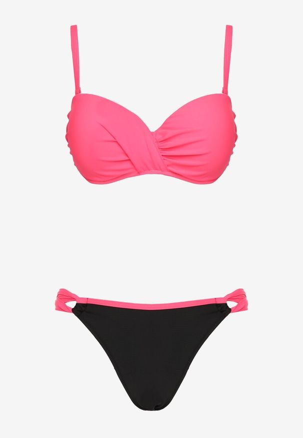 Renee - Ciemnoróżowe Bikini Majtki Figi i Biustonosz z Marszczeniem Sepiana. Kolor: różowy