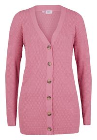 Sweter rozpinany w ażurowy wzór bonprix jeżynowy sorbetowy. Kolor: fioletowy. Wzór: ażurowy #1