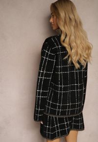 Renee - Czarno-Biały Dzianinowy Elegancki Komplet z Kardiganem i Spódnicą w Kratkę Railey. Kolor: czarny. Materiał: dzianina. Wzór: kratka #5