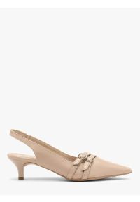 Ryłko - Beżowe czółenka slingback z ozdobnymi paskami. Zapięcie: pasek. Kolor: beżowy. Materiał: skóra. Szerokość cholewki: normalna. Obcas: na obcasie. Styl: street. Wysokość obcasa: średni