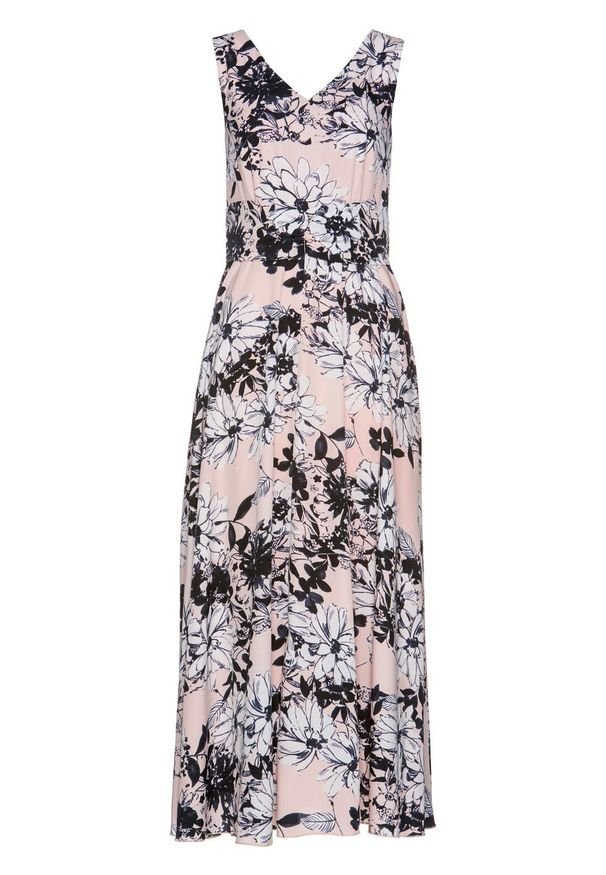 Sukienka maxi bonprix pastelowy jasnoróżowy z nadrukiem. Kolor: różowy. Wzór: nadruk. Długość: maxi