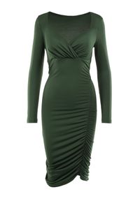 Born2be - Ciemnozielona Sukienka Evothee. Kolor: zielony. Materiał: dzianina, wiskoza. Długość rękawa: długi rękaw. Typ sukienki: kopertowe. Długość: mini #5