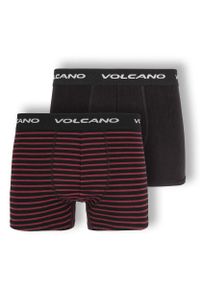 Volcano - Bawełniane bokserki męskie, dwupak, U-BOXER. Kolor: czerwony, czarny, wielokolorowy. Materiał: bawełna. Długość: długie. Wzór: gładki, paski