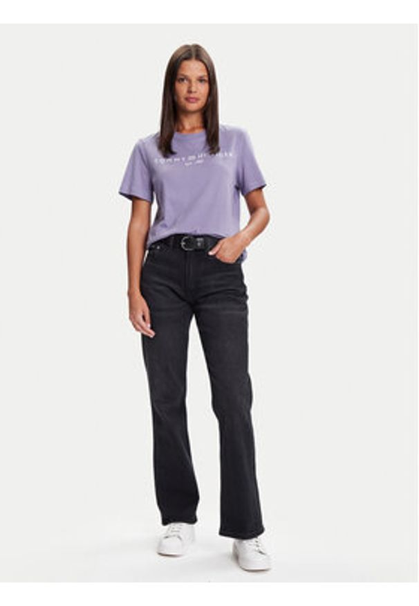 TOMMY HILFIGER - Tommy Hilfiger T-Shirt WW0WW40276 Fioletowy Regular Fit. Kolor: fioletowy. Materiał: bawełna