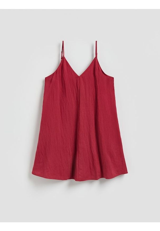 Reserved - Sukienka mini z lyocellem - czerwony. Kolor: czerwony. Materiał: tkanina. Długość: mini