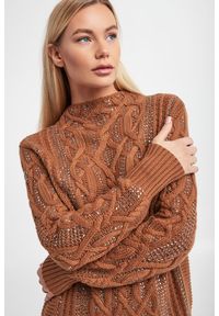 Twinset Milano - Sweter damski TWINSET. Materiał: prążkowany. Długość rękawa: długi rękaw. Długość: długie. Wzór: ze splotem