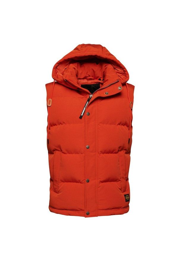Kurtka bez rękawów z kapturem Superdry Everest. Typ kołnierza: kaptur. Kolor: pomarańczowy. Materiał: poliester. Długość rękawa: bez rękawów. Sport: turystyka piesza