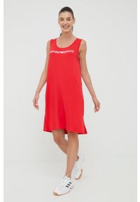 Emporio Armani Underwear sukienka kolor czerwony mini prosta. Okazja: na co dzień. Kolor: czerwony. Wzór: nadruk. Typ sukienki: proste. Styl: casual. Długość: mini #3