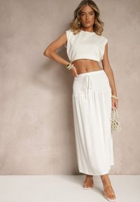 Renee - Biała Spódnica z Wiskozą i Lnem High Waist o Rozkloszowanym Kroju Lumerellea. Okazja: na co dzień, na spacer. Stan: podwyższony. Kolor: biały. Materiał: len, wiskoza. Styl: elegancki, casual