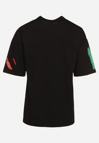 Born2be - Czarny Bawełniany T-shirt z Ozdobnym Nadrukiem Flacia. Kolor: czarny. Materiał: bawełna. Wzór: nadruk #2