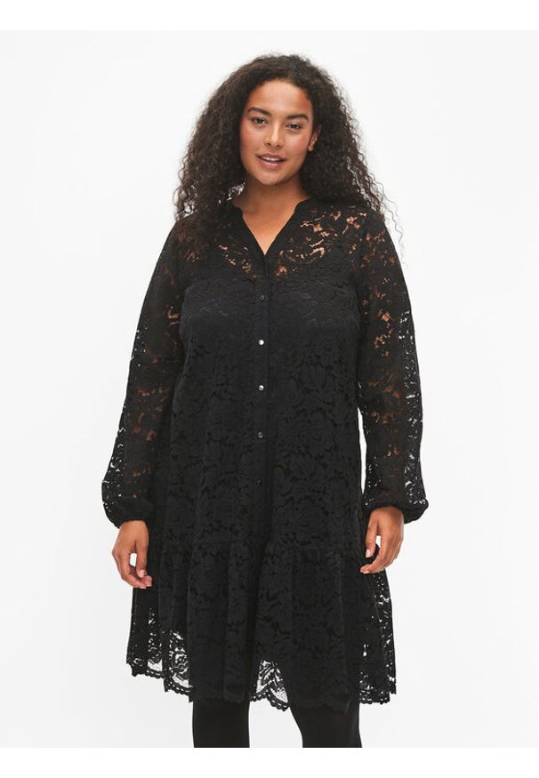 Zizzi Sukienka koktajlowa X96086E Czarny Regular Fit. Kolor: czarny. Materiał: bawełna, syntetyk. Styl: wizytowy